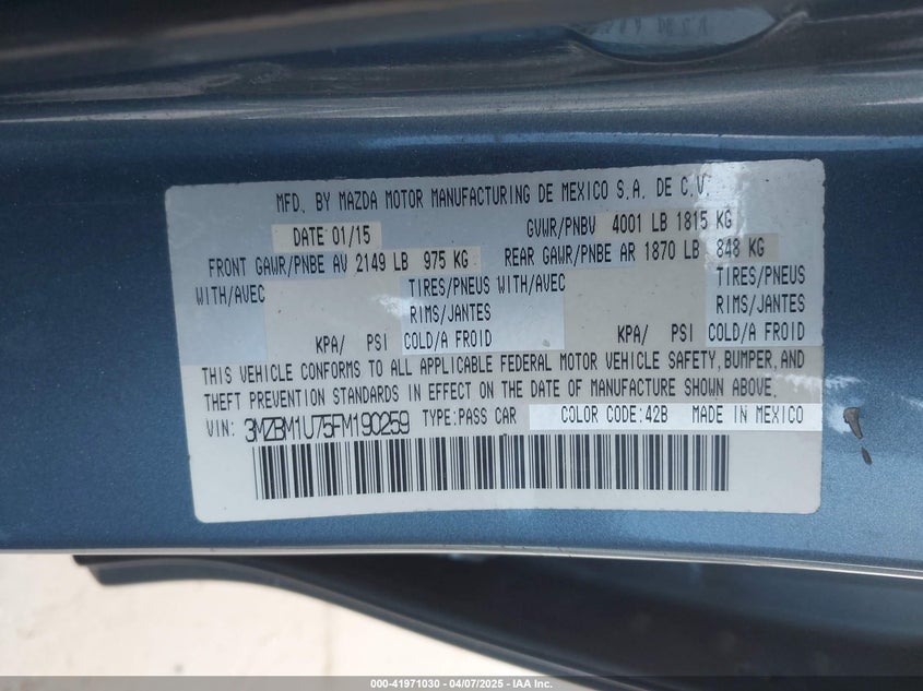 2015 MAZDA MAZDA3 I SPORT - 3MZBM1U75FM190259