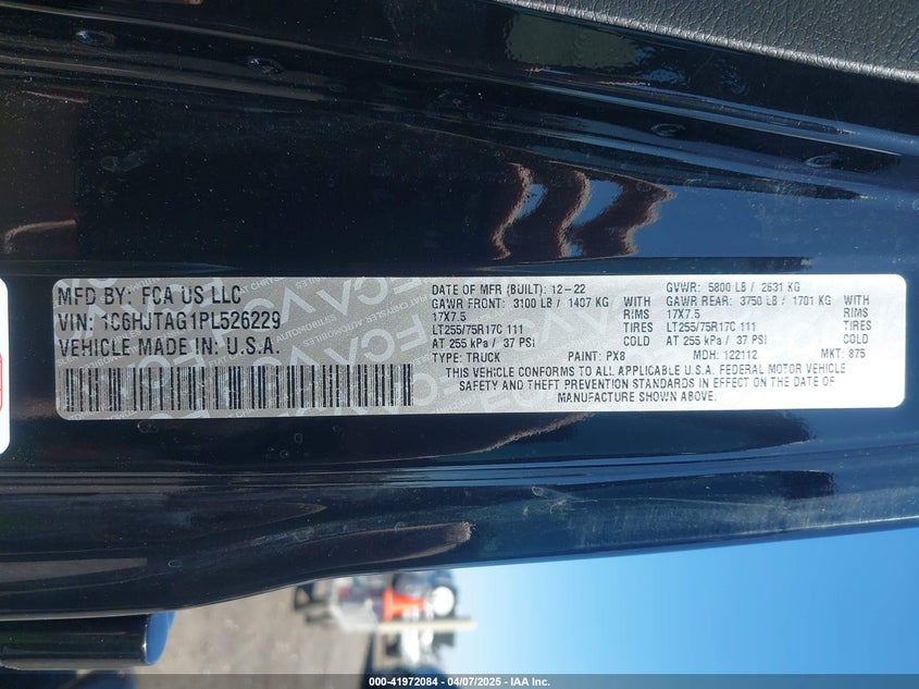 2023 JEEP GLADIATOR 3.6L V-6 DOHC, VVT, (VIN: 1C6HJTAG1PL526229