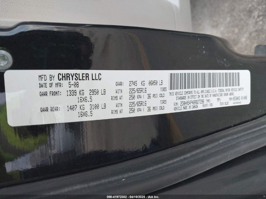 2008 Dodge Grand Caravan Sxt VIN: 2D8HN54P48R827298 Lot: 41972302
