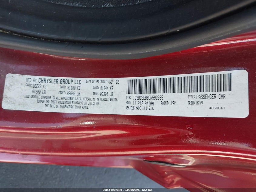 2013 CHRYSLER 200 VIN: 1C3BCBEB8DN592265