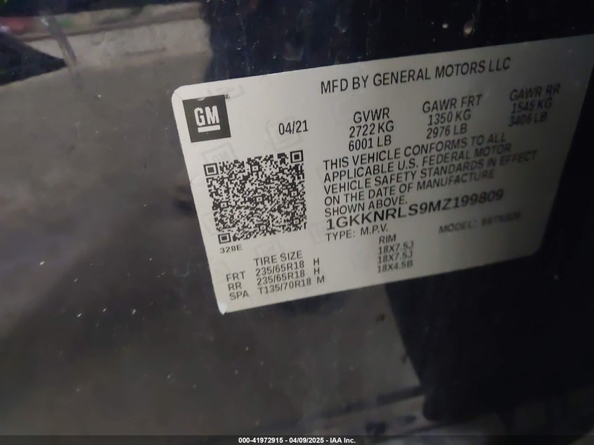 2021 GMC ACADIA AWD SLE - 1GKKNRLS9MZ199809