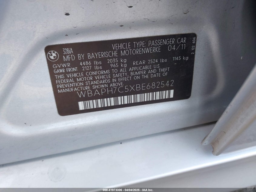 2011 BMW 328I VIN: WBAPH7C5XBE682542