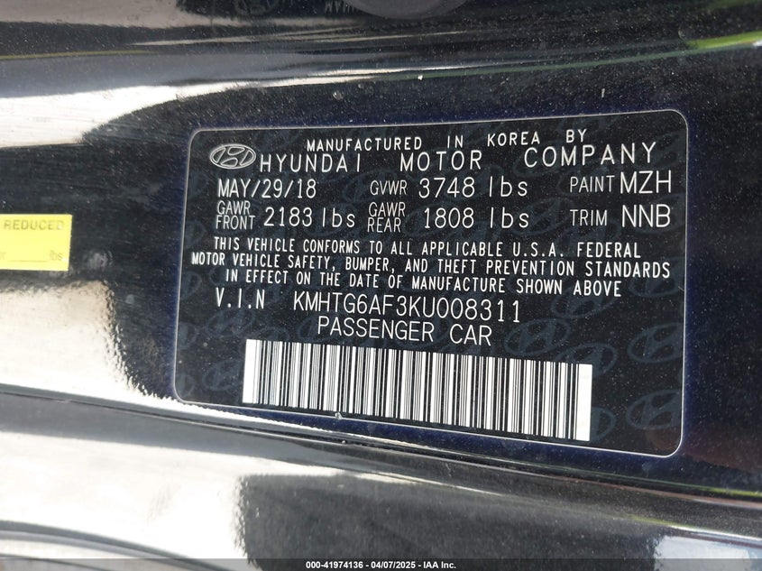 2019 HYUNDAI VELOSTER 2.0 - KMHTG6AF3KU008311