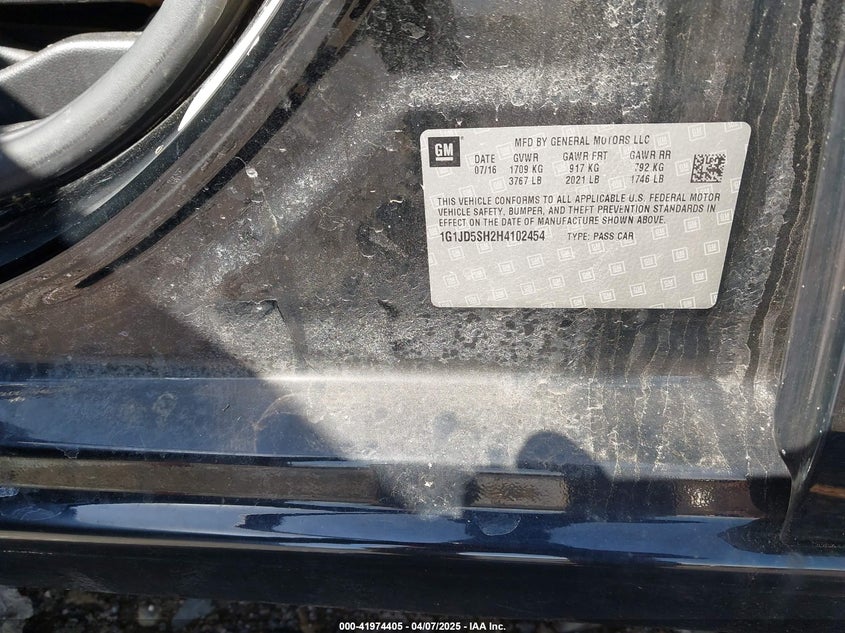 2017 CHEVROLET SONIC LT AUTO - 1G1JD5SH2H4102454