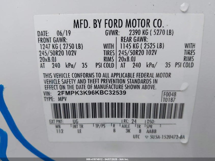 2019 FORD EDGE TITANIUM - 2FMPK3K96KBC32539