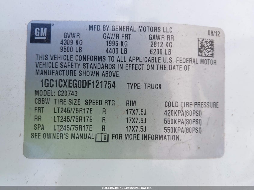 2013 CHEVROLET SILVERADO 2500 VIN: 1GC1CXEG0DF121754