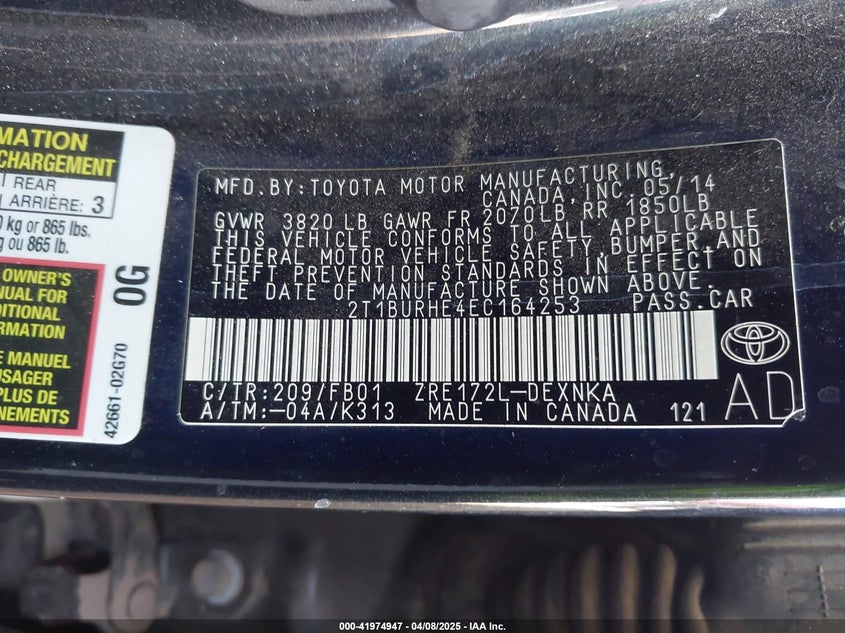 2014 TOYOTA COROLLA LE - 2T1BURHE4EC164253