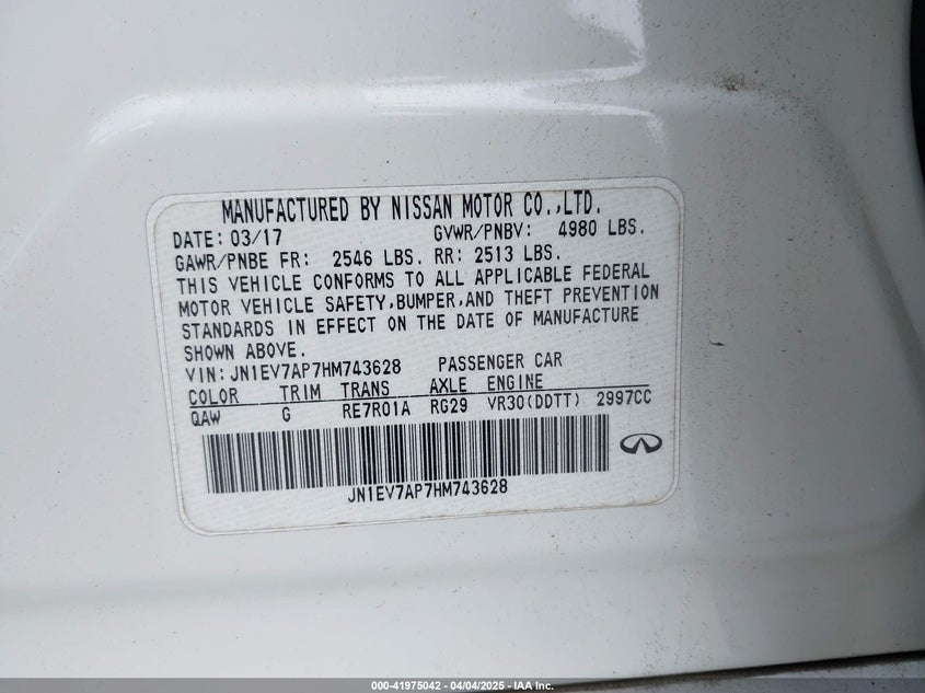2017 INFINITI Q50 VIN: JN1EV7AP7HM743628