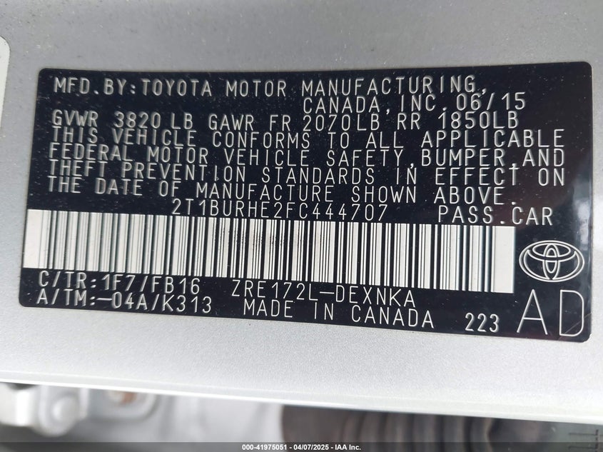 2015 TOYOTA COROLLA LE - 2T1BURHE2FC444707