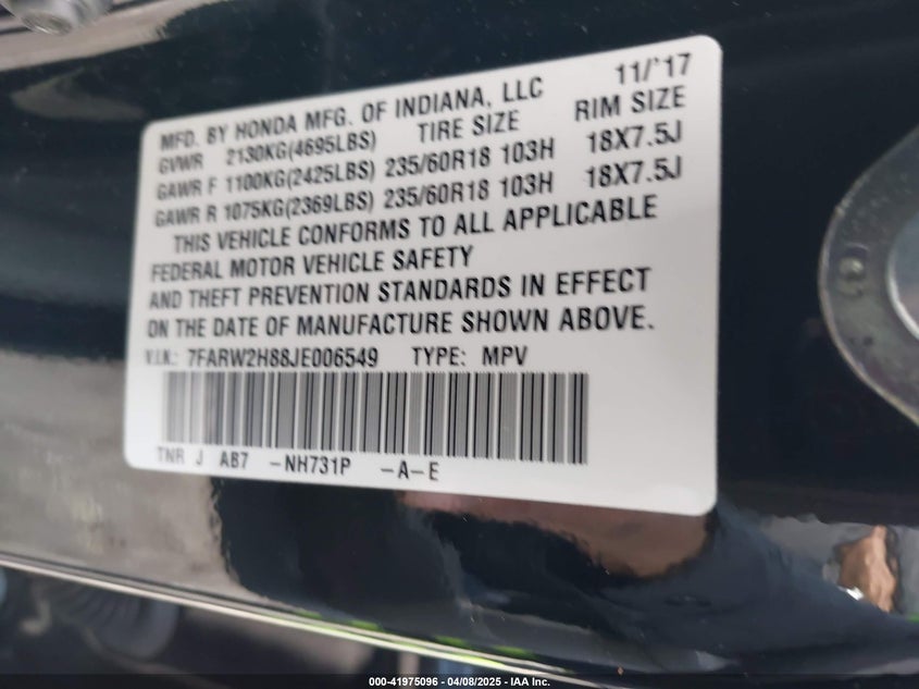 2018 HONDA CR-V EX-L/EX-L NAVI - 7FARW2H88JE006549