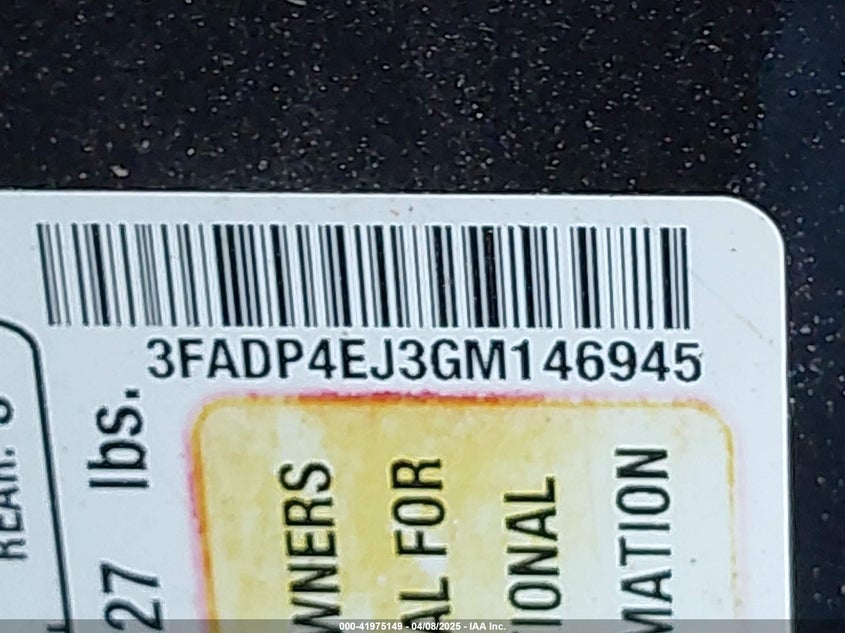 2016 FORD FIESTA VIN: 3FADP4EJ3GM146945