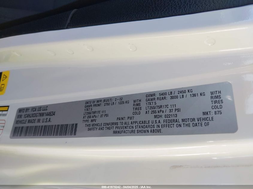 2022 Jeep Wrangler Unlimited Willys Sport 4X4 VIN: 1C4HJXDG7NW144634 Lot: 41975242