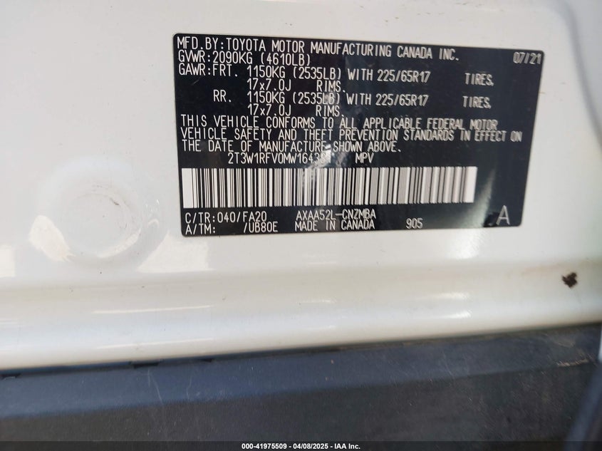 2021 TOYOTA RAV4 XLE - 2T3W1RFV0MW164381