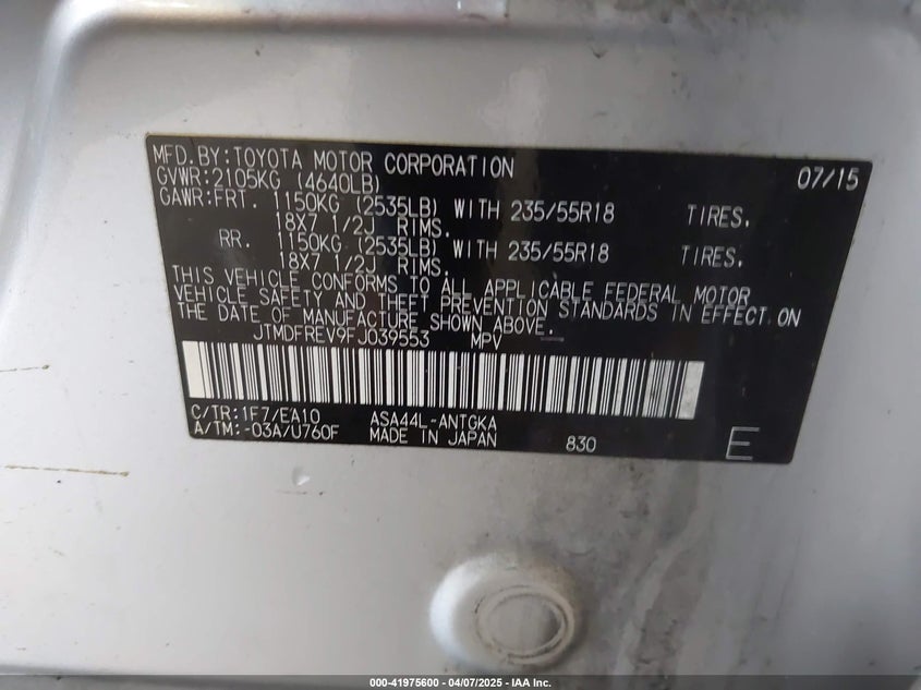 2015 TOYOTA RAV4 LIMITED - JTMDFREV9FJ039553