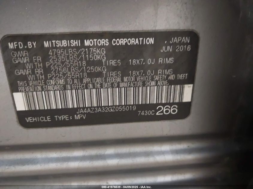 2016 Mitsubishi Outlander Es/Se/Sel VIN: JA4AZ3A32GZ055019 Lot: 41976539