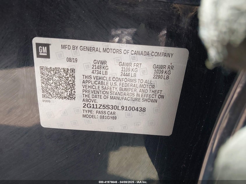 2020 CHEVROLET IMPALA VIN: 2G11Z5S30L9100438