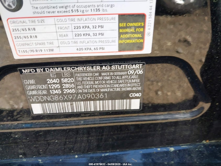 2007 MERCEDES-BENZ S 550 VIN: WDDNG86X97A090361