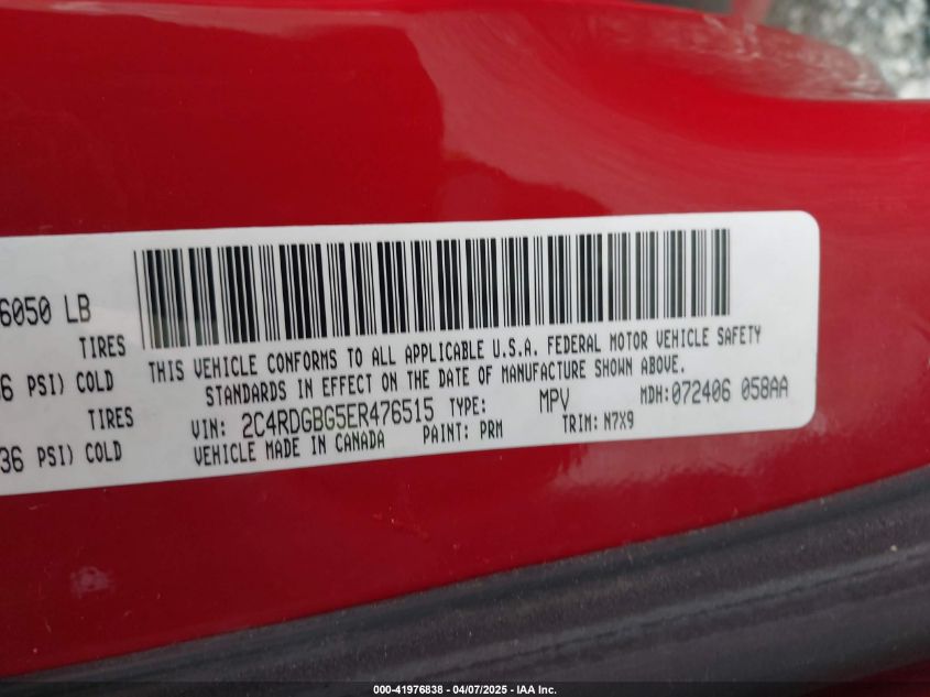 2014 Dodge Grand Caravan Se 30Th Anniversary VIN: 2C4RDGBG5ER476515 Lot: 41976838