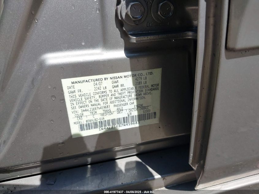 2007 Nissan Altima 2.5 S VIN: 1N4AL21E67N459683 Lot: 41977437