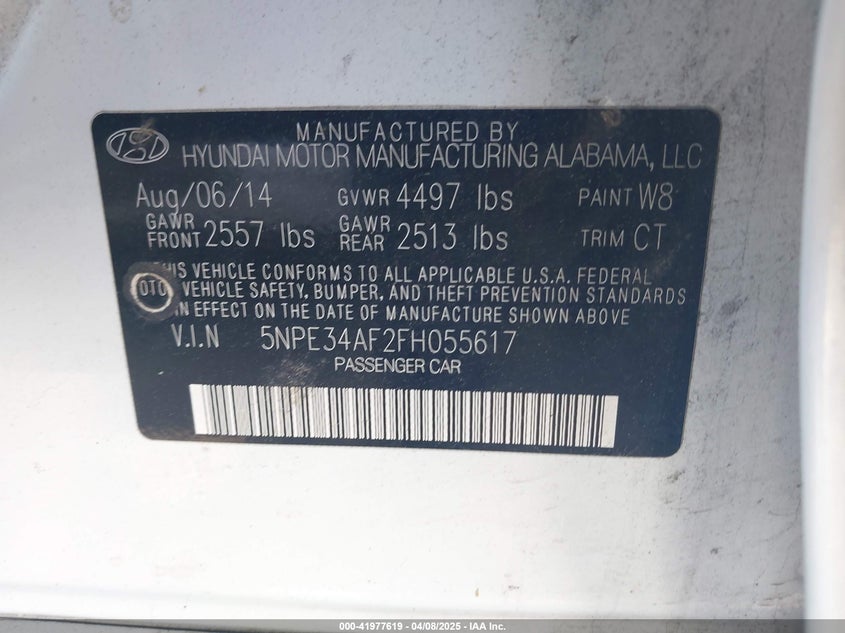 2015 HYUNDAI SONATA VIN: 5NPE34AF2FH055617