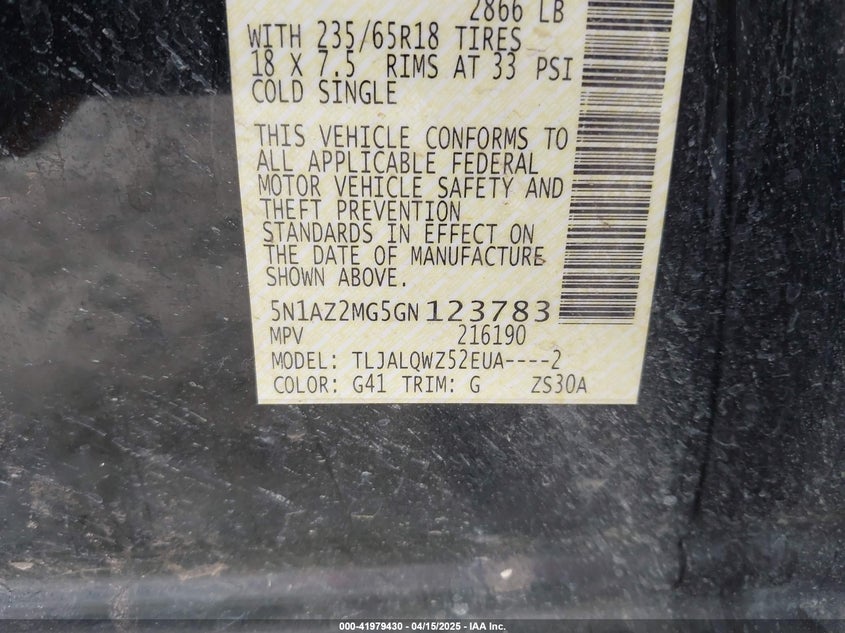 5N1AZ2MG5GN123783 2016 NISSAN MURANO photo no. 9