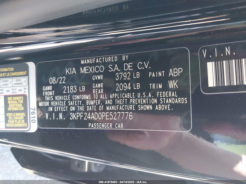 VIN 3KPF24AD0PE527776 2023 KIA FORTE LXS