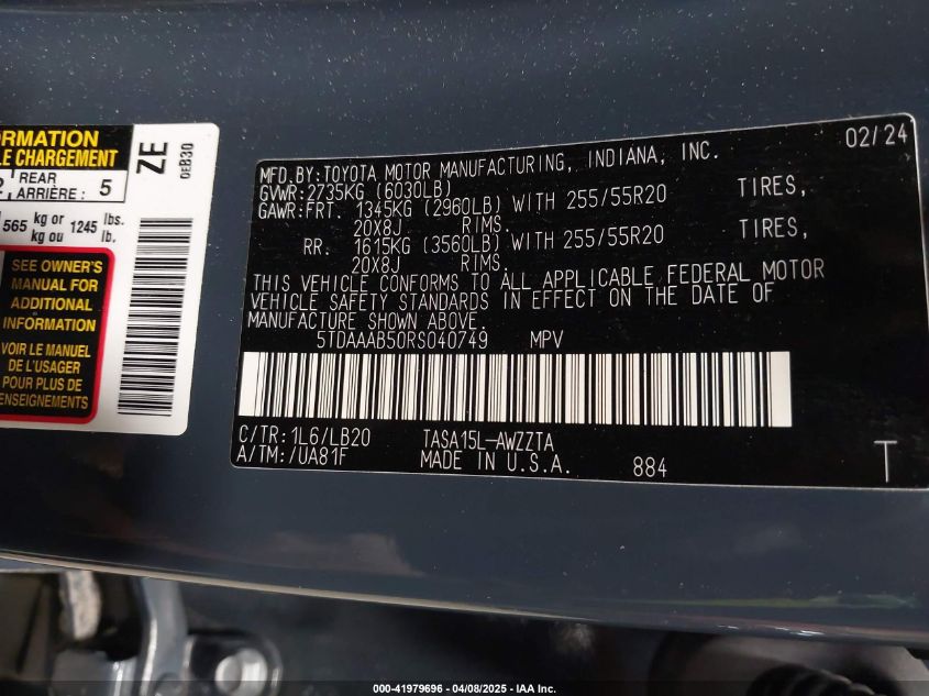 2024 Toyota Highlander - 5TDAAAB50RS040749