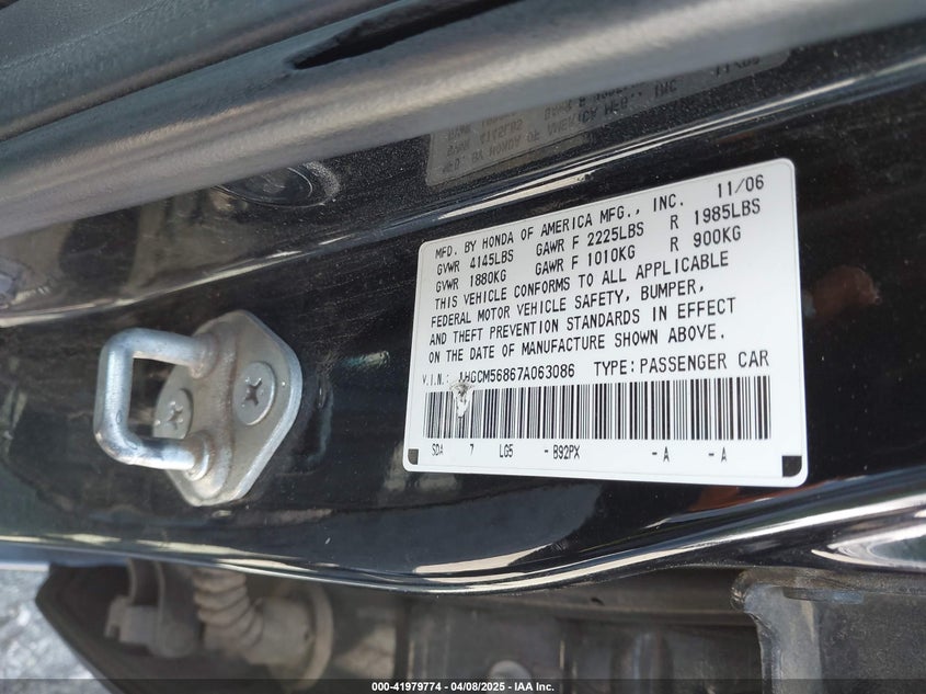 2007 HONDA ACCORD VIN: 1HGCM56867A063086