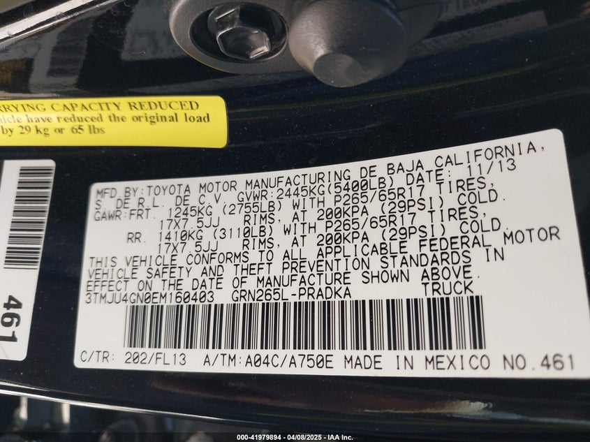 2014 TOYOTA TACOMA VIN: 3TMJU4GN0EM160403