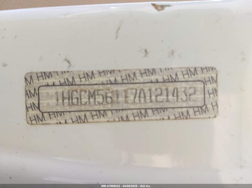 2007 Honda Accord 2.4 Vp VIN: 1HGCM56117A121432 Lot: 41980432