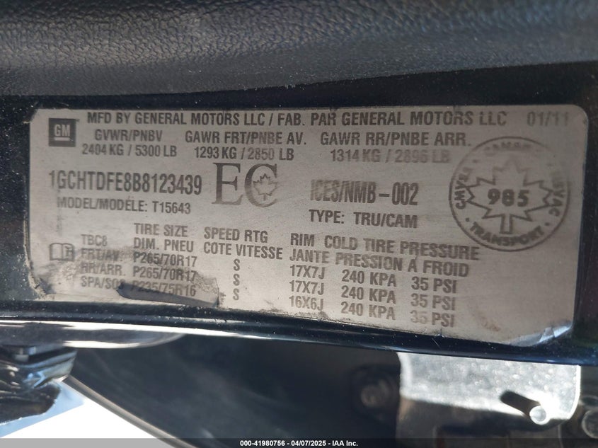 1GCHTDFE8B8123439 2011 CHEVROLET COLORADO photo no. 9