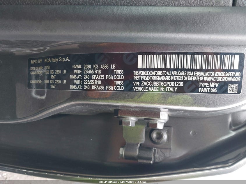 2016 JEEP RENEGADE LATITUDE - ZACCJBBT6GPD01230