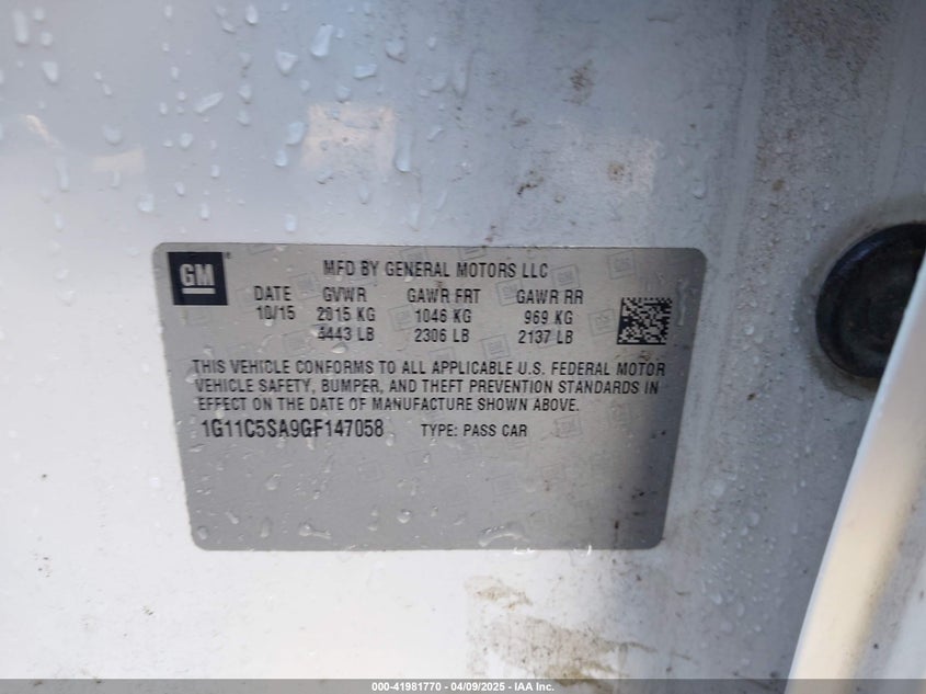 2016 CHEVROLET MALIBU LIMITED LT - 1G11C5SA9GF147058