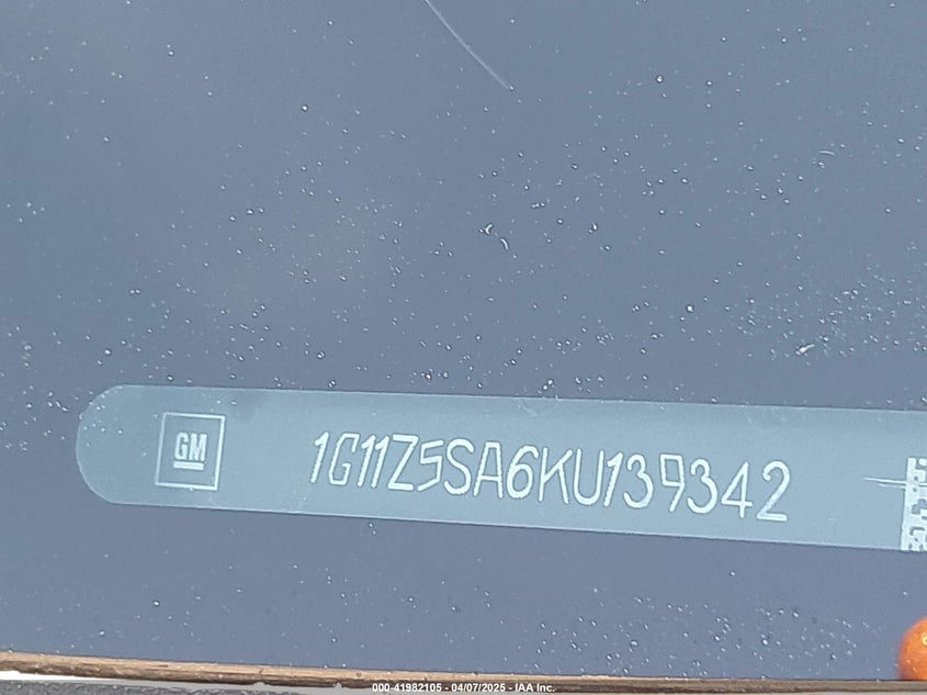 2019 CHEVROLET IMPALA VIN: 1G11Z5SA6KU139342