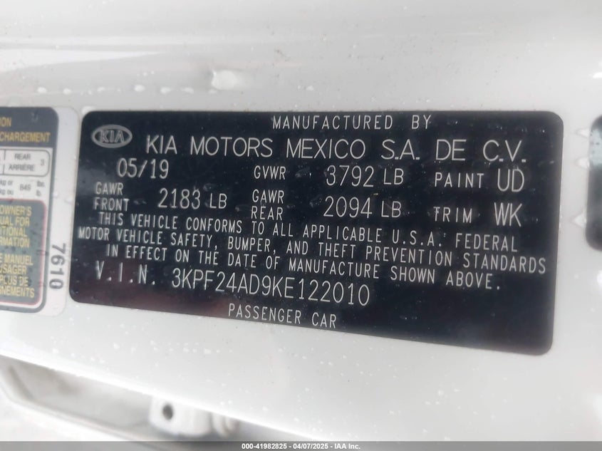 2019 KIA FORTE LXS - 3KPF24AD9KE122010
