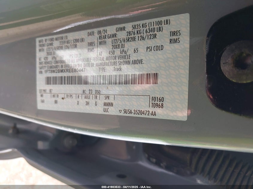 2024 Ford F-250 Platinum VIN: 1FT8W2BMXREE80447 Lot: 41983533