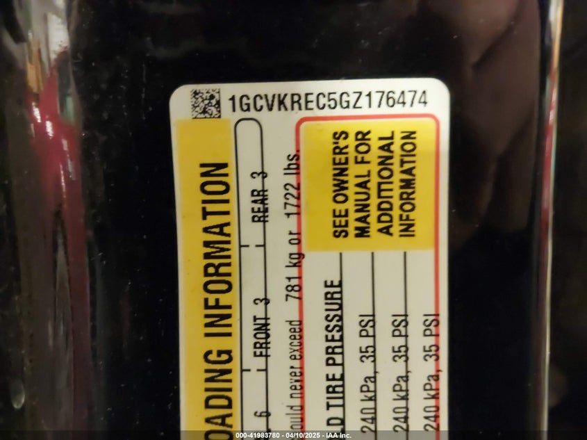 2016 CHEVROLET SILVERADO 1500 VIN: 1GCVKREC5GZ176474