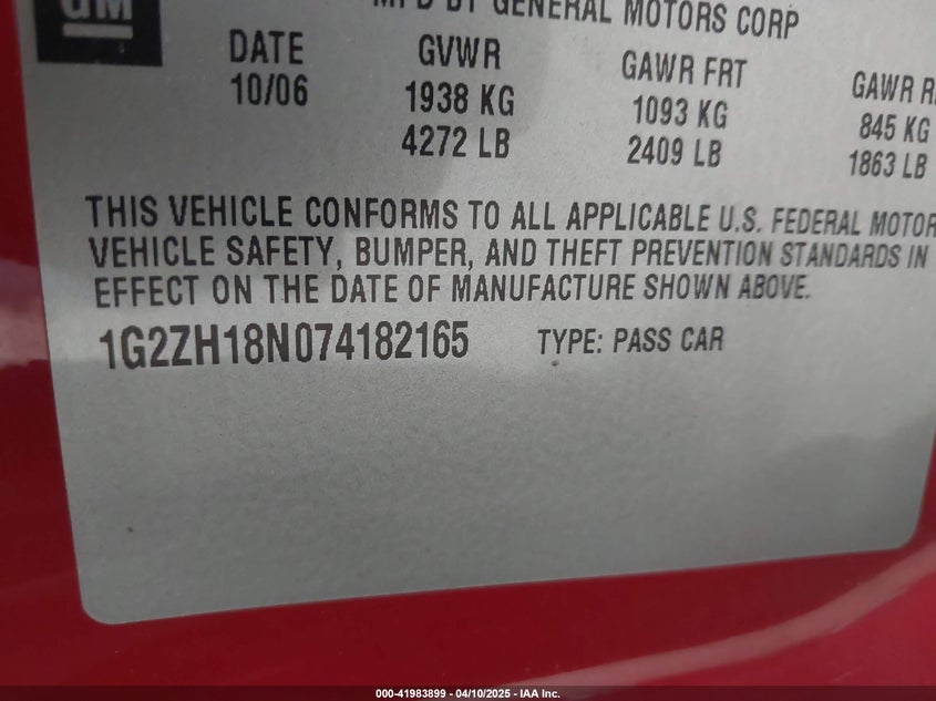 2007 PONTIAC G6 VIN: 1G2ZH18N074182165