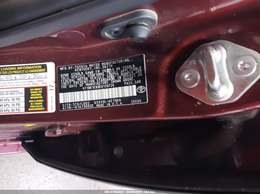 2014 TOYOTA AVALON VIN: 4T1BK1EB9EU120734