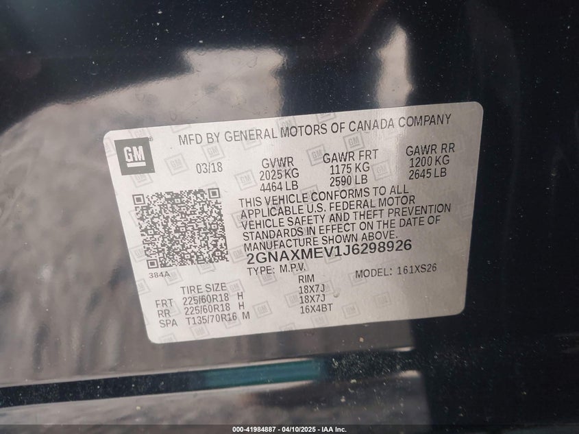 2018 CHEVROLET EQUINOX PREMIER - 2GNAXMEV1J6298926