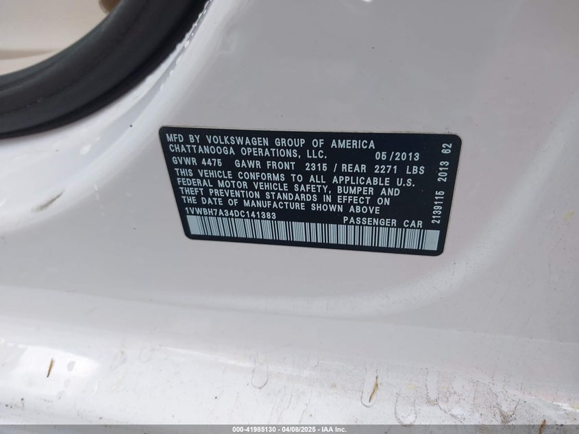 2013 VOLKSWAGEN PASSAT 2.5L SE - 1VWBH7A34DC141383