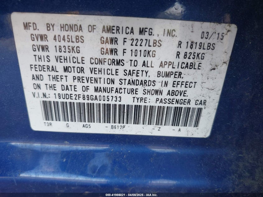 2016 ACURA ILX PREMIUM   A-SPEC PACKAGES/TECHNOLOGY PLUS   A-SPEC PACKAGES - 19UDE2F89GA005733