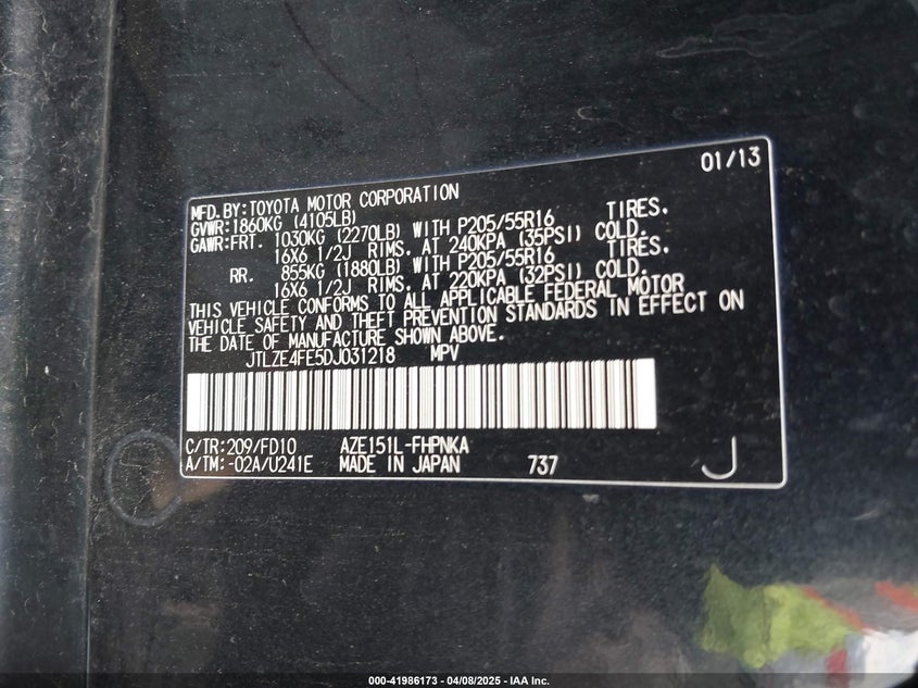 2013 SCION XB VIN: JTLZE4FE5DJ031218