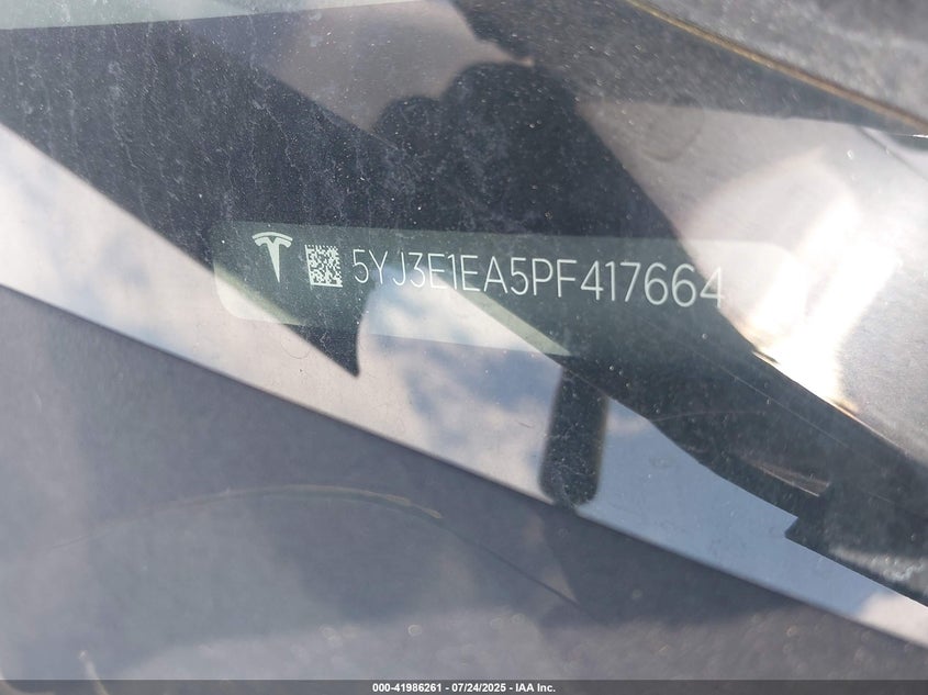 2023 Tesla Model 3 Rear-Wheel Drive VIN: 5YJ3E1EA5PF417664 Lot: 41986261