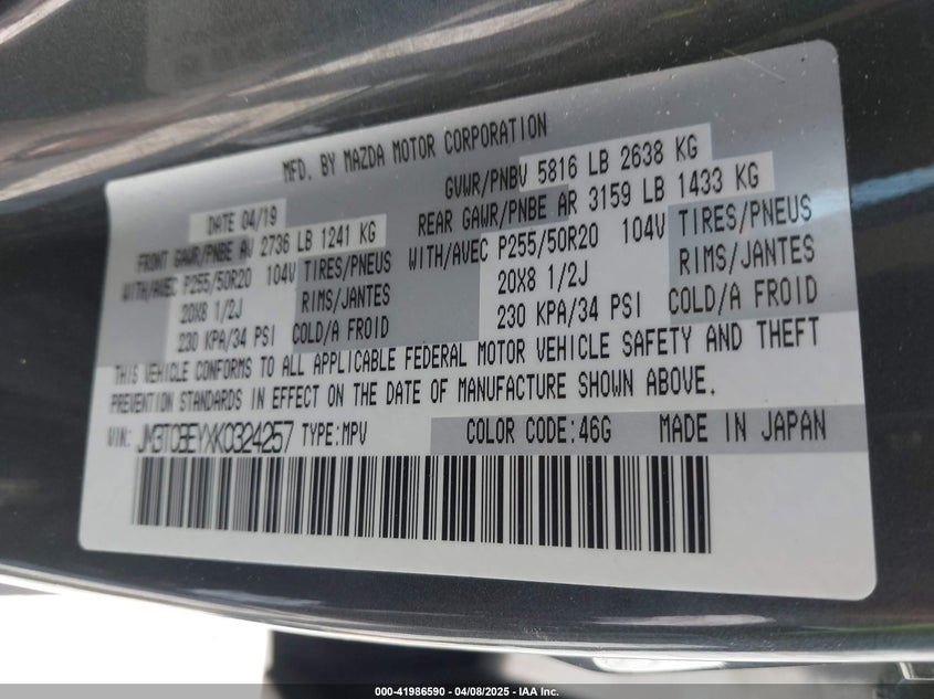 2019 MAZDA CX-9 SIGNATURE - JM3TCBEYXK0324257