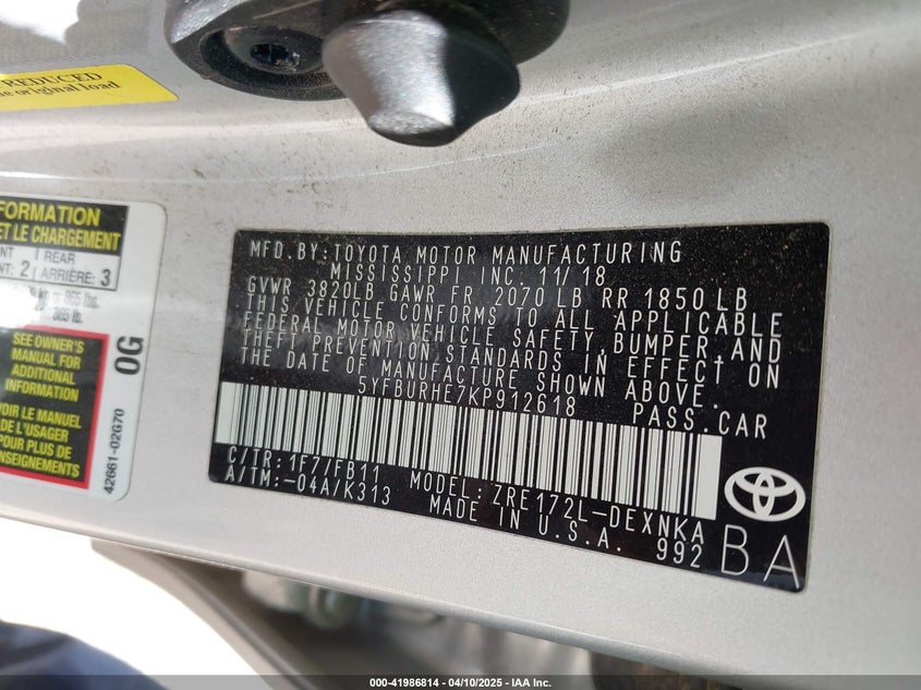 2019 TOYOTA COROLLA LE - 5YFBURHE7KP912618