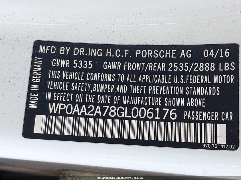 2016 PORSCHE PANAMERA 4 - WP0AA2A78GL006176