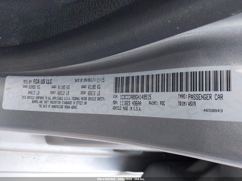 2016 CHRYSLER 200 VIN: 1C3CCCAB9GN149515