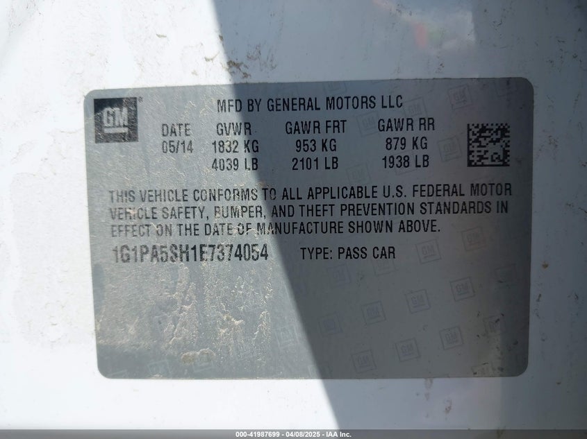 2014 CHEVROLET CRUZE VIN: 1G1PA5SH1E7374054