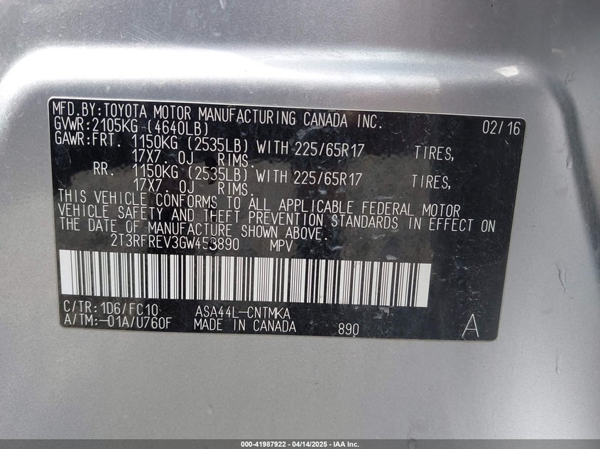 2016 TOYOTA RAV4 XLE - 2T3RFREV3GW453890